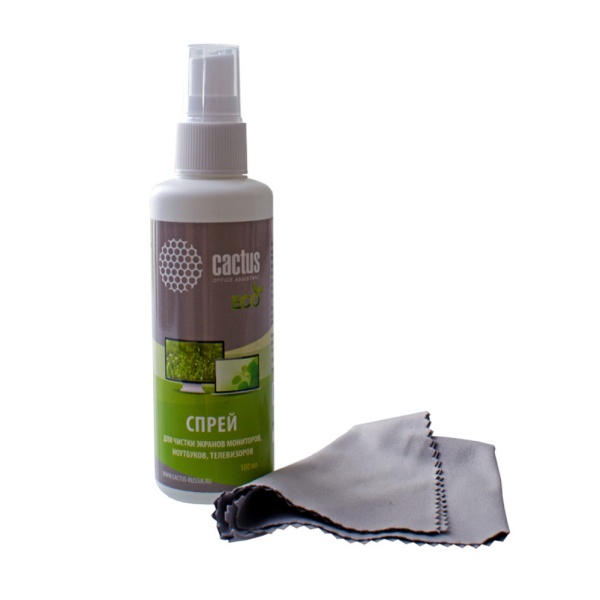 Чистящий набор (салфетка+спрей) Cactus для экранов и оптики